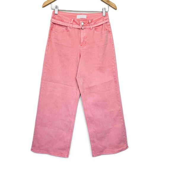 Vervet Denim - Vervet Blue Pink High Rise Wide Leg Belted Denim Jeans Size 26 NEW